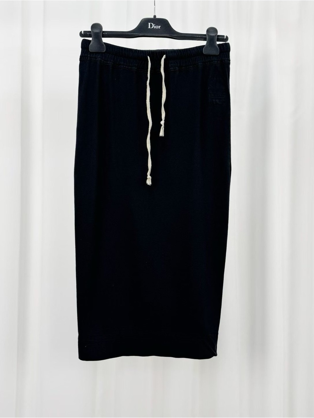🚩steal Rick Owens Black Midi Drawstring Skirt with White Cord